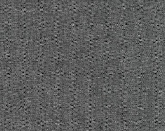 Gray Linen Fabric by the half Yard, Essex Yarn Dyed Linen in Charcoal Gray, E064 Robert Kaufman Chambray Linen Fabric Cotton Linen Blend