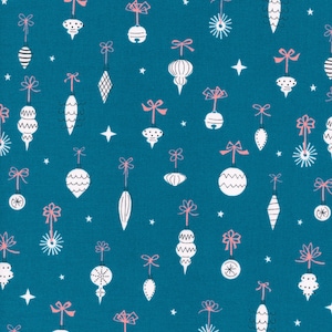 Cotton and Steel Ornaments Fabric by the half Yard, Garland, Ornamentals in Teals, Christmas Fabric, Ruby Star Fabric Quilting Cotton Fabric