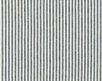 Striped Linen Fabric, Essex Yarn Dyed Linen, Indigo Stripe, Fabric by the Half Yard, 1/8” Stripe