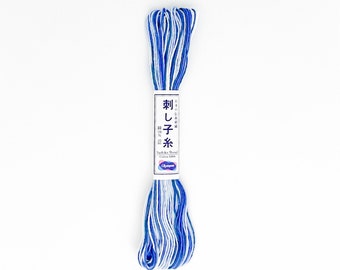 Hilo Sashiko Variegado, Olympus Variegated 52 Azul y Blanco, Hilo de Algodón Japonés para Costura Sashiko