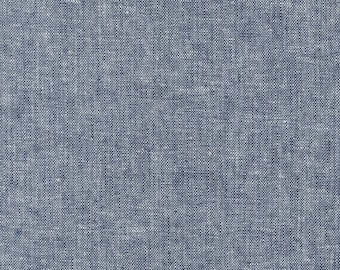 Tela índigo, tela de lino, tela por media yarda, lino teñido en hilo Essex, tela Chambray de mezcla de lino y algodón