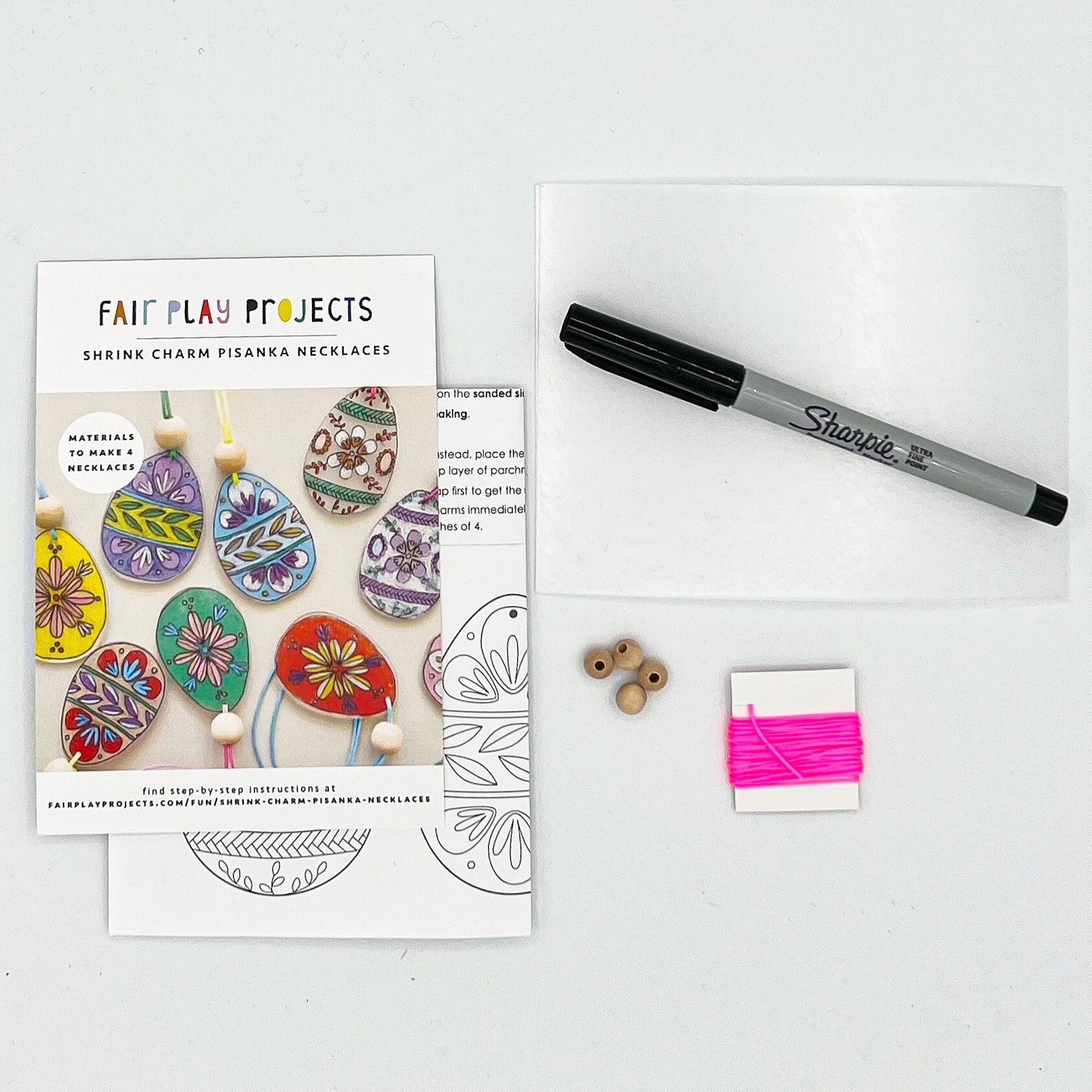 Pisanka Egg Necklace Kit, DIY Craft Kit for Kids, Shrinky Dink