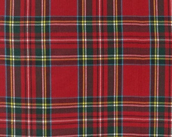 Tartan Plaid Fabric, Fabric by the half Yard, Red and Black Stewart Plaid Fabric, Plaid Cotton Fabric, House of Wales Plaid