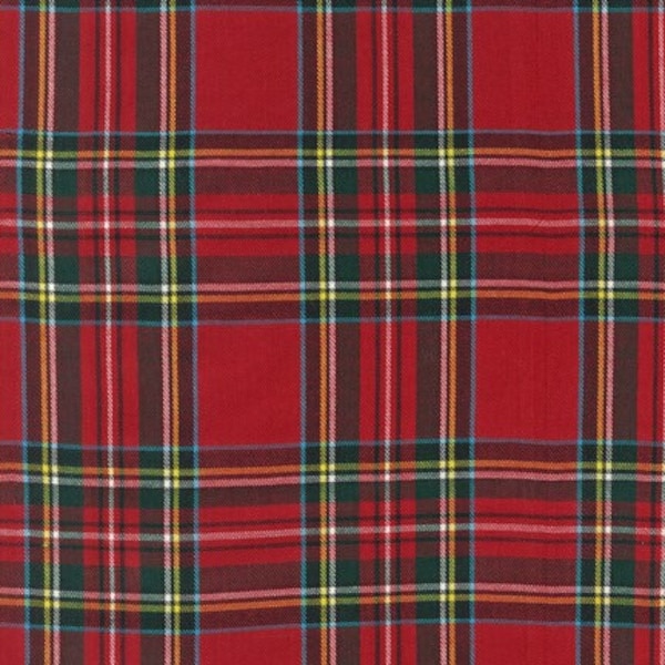 Tartan Plaid Fabric, Fabric by the half Yard, Red and Black Stewart Plaid Fabric, Plaid Cotton Fabric, House of Wales Plaid