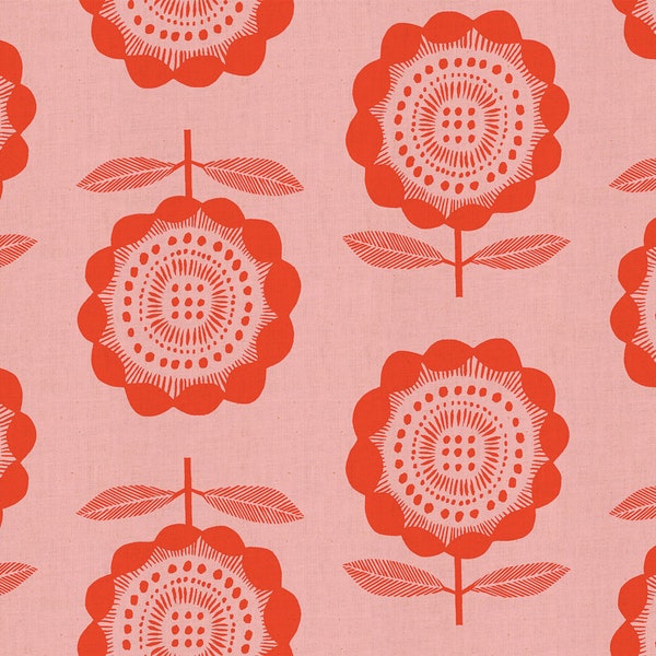 Cotton and Steel Fabric, Fabric by the half Yard, Kibori Peko in Pink, block print fabric, by Chiemi Fujitam