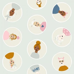 Girl's Club - Confetti Friends Blue Cotton Quilting Fabric by the half Yard, by Cotton and Steel, Girl Power