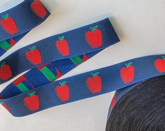 Apple Ribbon, Jacquard Ribbon, Ribbon by the yard, 7/8", 22mm woven ribbon with apples, Vintage Ribbon and Trim