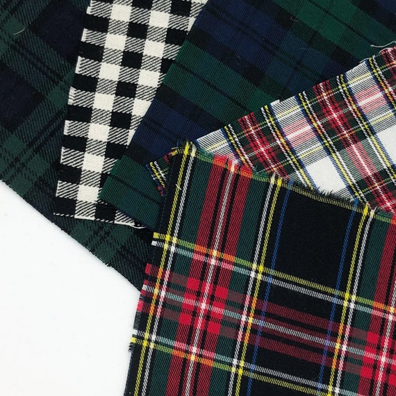 タータンチェック生地、半ヤード単位の生地、赤と黒の
