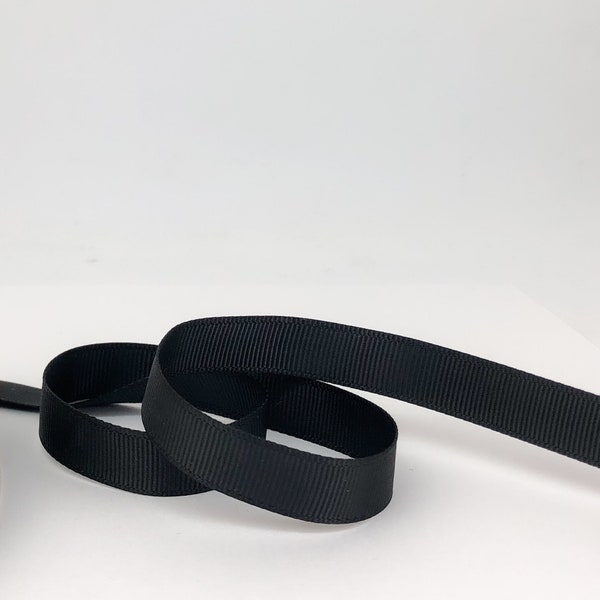 Black Grosgrain Ribbon, Ribbon by the yard, 1/2 inch, 12 mm, Black Ribbon, Double Sided Matte Ribbon