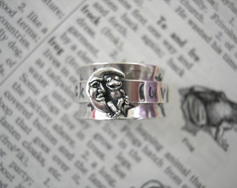 Sterling zilveren ring met kikker en maan als draaiplateau – Ik hou van je tot de maan terug