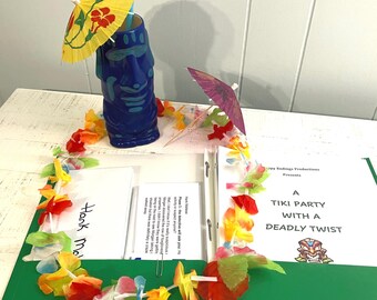 Tiki Themed Murder Mystery Party Kit for 8-10 Adults - A Tiki Party with a Deadly Twist
