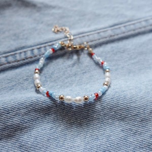 Bracelet américain – Bracelet de perles d&#39;eau douce rouges, blanches et bleues | Etats-Unis | 4 juillet | Fête de l&#39;indépendance | Bracelet jour de match