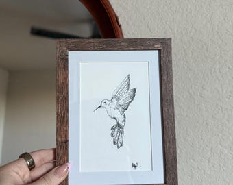 Hummingbird ink print | wall art | mailed prints | framed print | hand drawn art | sketch print