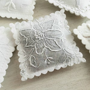 10 LAVENDER SACHETS Embroidered White-On-White Vintage Textiles FREE Shipping image 6