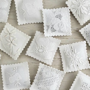 5 LAVENDER SACHETS Embroidered Vintage Textiles FREE Shipping