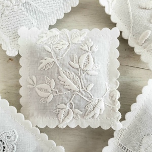 10 LAVENDER SACHETS Embroidered White-On-White Vintage Textiles FREE Shipping image 4