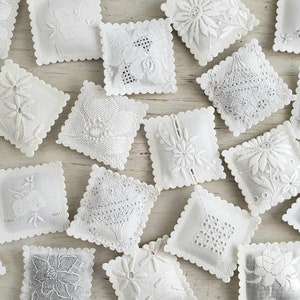 10 LAVENDER SACHETS White-On-White Embroidered Vintage Linens FREE Shipping Holiday Gift image 3