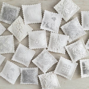 10 LAVENDER SACHETS White-On-White Embroidered Vintage Linens FREE Shipping Holiday Gift image 8