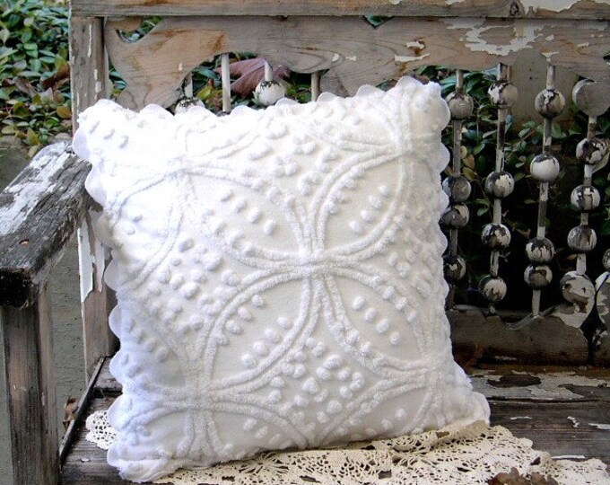 Fluffy White Vintage Chenille Pillow COVER Etsy