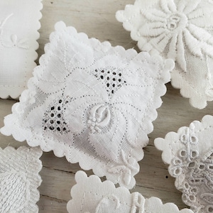 10 LAVENDER SACHETS Embroidered White-On-White Vintage Textiles FREE Shipping image 5