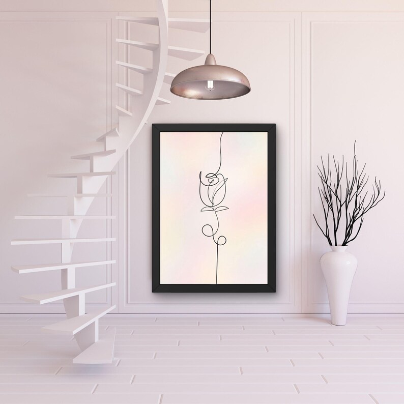 Minimalist Single Line Rose Art Abstract Flower Wall Art Simple One