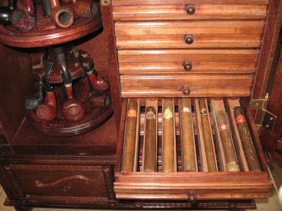 Antique Style Pipe Rack Cigar Humidor Cabinet 500c Etsy