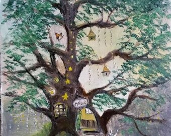 Little fairy house, OIL PAINTING on panel