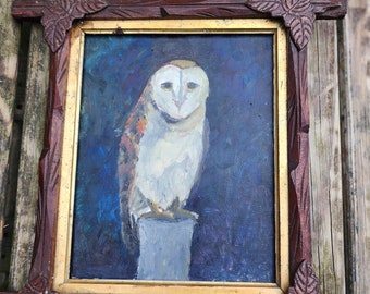 Barn owl, Original oil painting on panel, framed, home decor, animal art, Father’s Day gift , wild animals