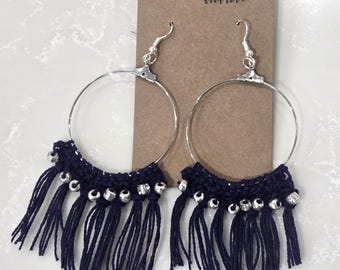 Crochet Fringe Earrings with Beads