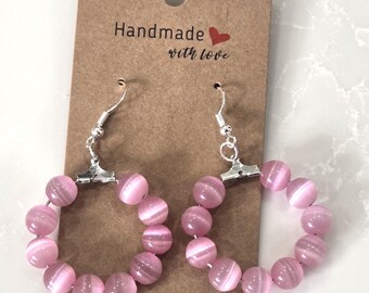 Pink Cat's Eye Beaded Earrings