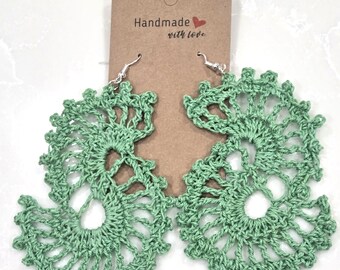 Crochet Ying Yang Earrings (Leaf Green)