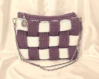 Purple and White Checkerboard Crochet Purse