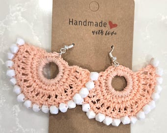 Fan Shaped Crochet Earrings with Beads