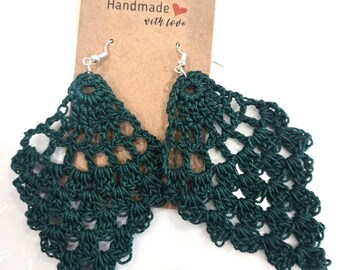 Pineapple Shaped Crochet Earrings (Forest Green)
