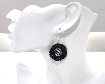 Crochet Earrings with Bead Center (Black)