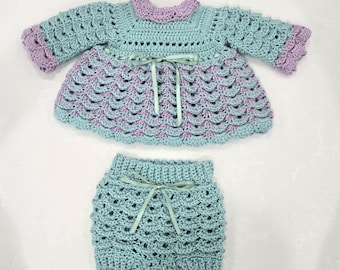 Crochet Scallop Baby Dress and Diaper Cover