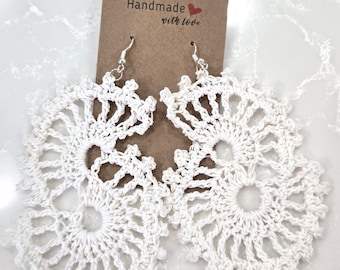 Crochet Ying Yang Earrings (White)