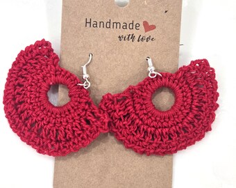 Fan Shaped Crochet Earrings (Red)