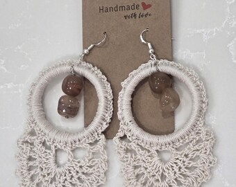 Crochet Earrings with Beads (Natural)