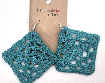 Granny Square Crochet Earrings (Jade)