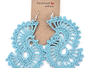 Crochet Ying Yang Earrings (Aqua)