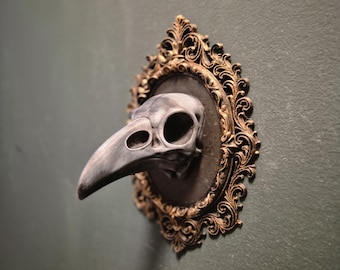 Gothic wall plaques – raven skull | dark fantasy wall art | baroque frame decor