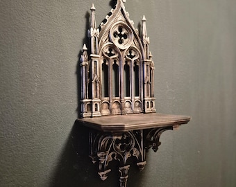 Silver Gothic Wall Shelf – dark academia Cathedral Style Mini Altar Shelf
