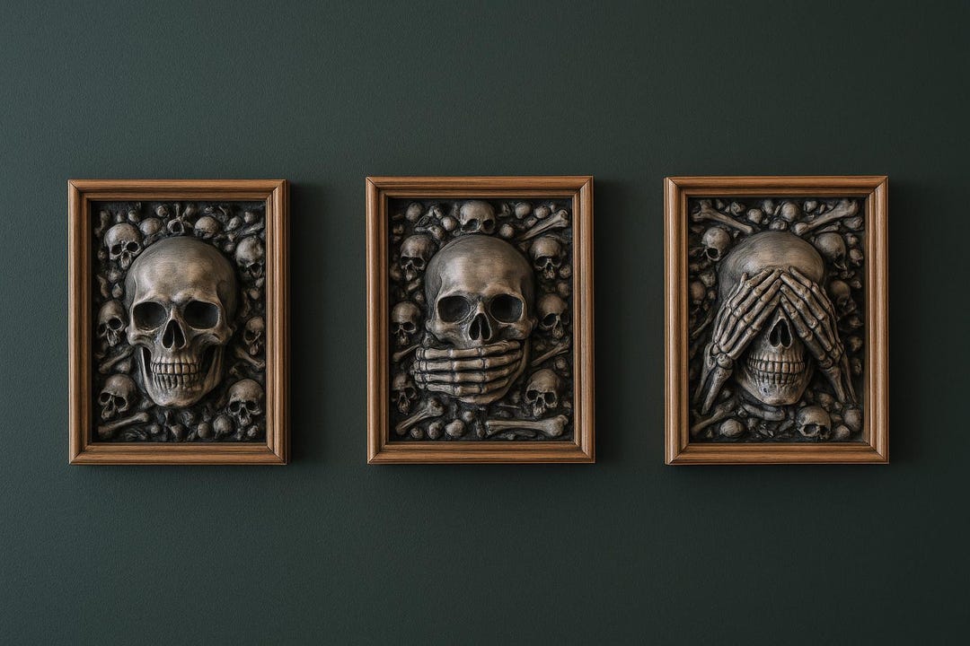 Three Wise Skulls – 3D Printed “see No Evil, Hear No Evil, Speak