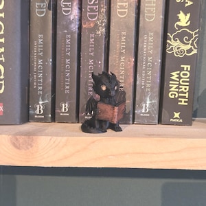 Book Reading Dragon Figurine – Fourth Wing Inspired Dragon – Fantasy Bookshelf Decor – Dragon Miniature – Book Lover Gift