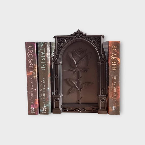 Gothic rose book nook | dark romantic bookshelf decor | gothic altar shelf piece | halloween rose decor | baroque floral book holder