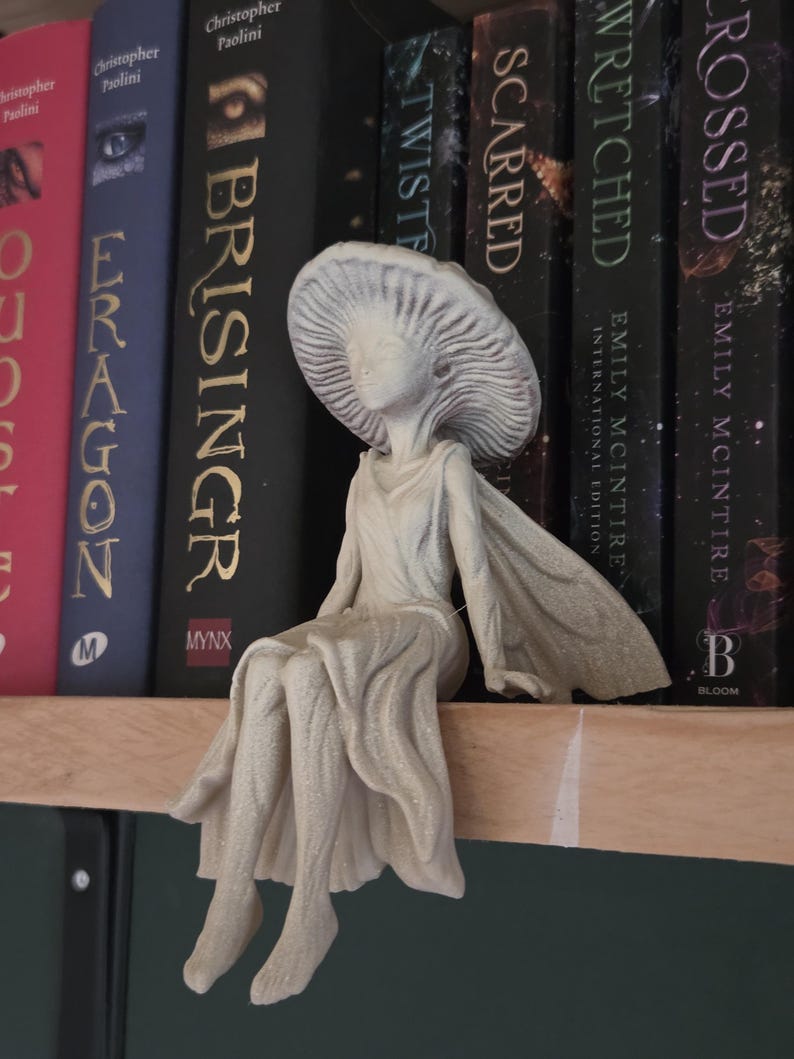 Mushroom Fairy Bookshelf Sitter | Fantasy Book Decor | Dark Academia Shelf Decor | Cottagecore Fairy | Booktok Gift | 3D Printed Figurine image 2