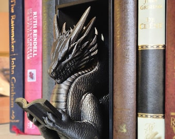 Golden reading dragon book nook - fantasy bookshelf decor onyxstorm forthwing