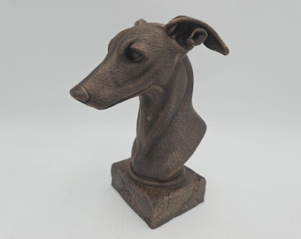 Busto de uma estátua de cachorro Whippet - decoração para casa para amantes de cães, presenteie-o com seu enfeite pintado à mão