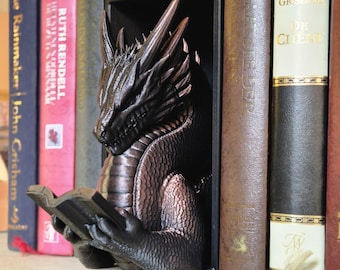 Bronze reading dragon book nook - fantasy bookshelf decor onyxstorm forthwing